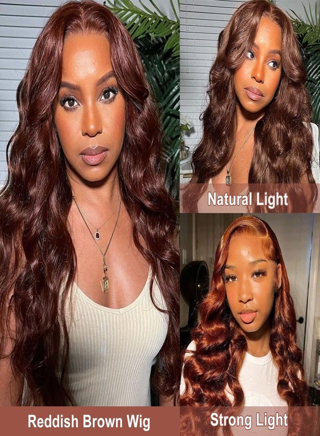 Royal Lady 28 Inch 13x6 Reddish Brown Lace Front Wigs Human Hair Pre Plucked Body Wave 13x6 HD Lace Frontal Wig for Women 220% Density Auburn Brown Colored Frontal Wigs Human Hair - Image 3